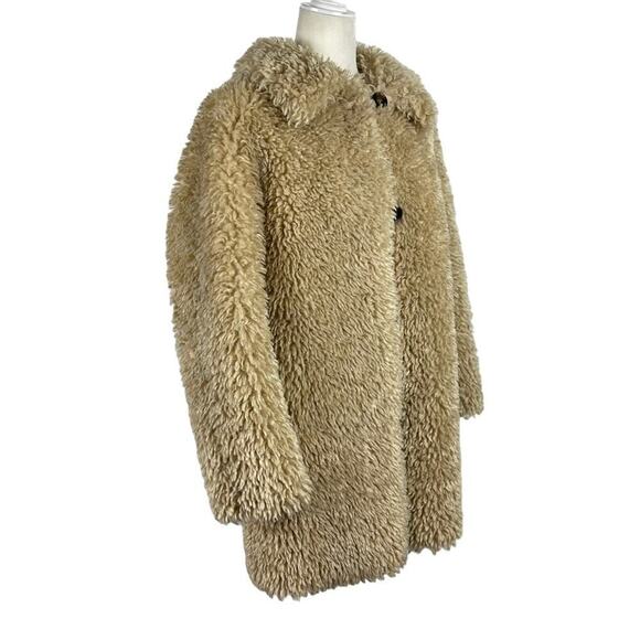 Zara Faux Fur Long Teddy Sherpa Jacket Coat Natural Beige Size Small 8490/241 - Picture 9 of 16